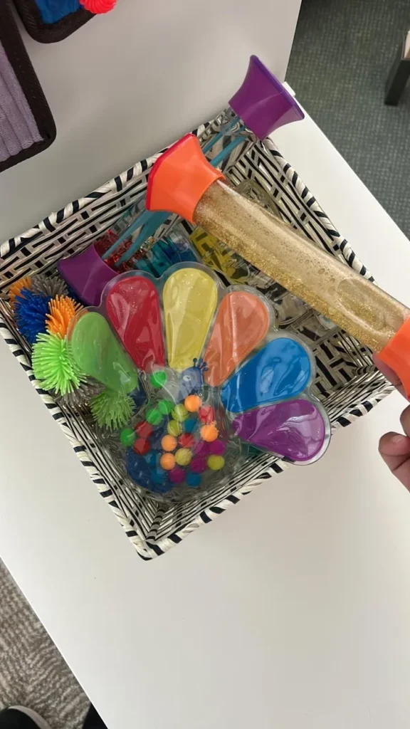 Colourful sensory bin used in ADHD therapy for children at Batool Psychotherapy & Wellness, Vaughan